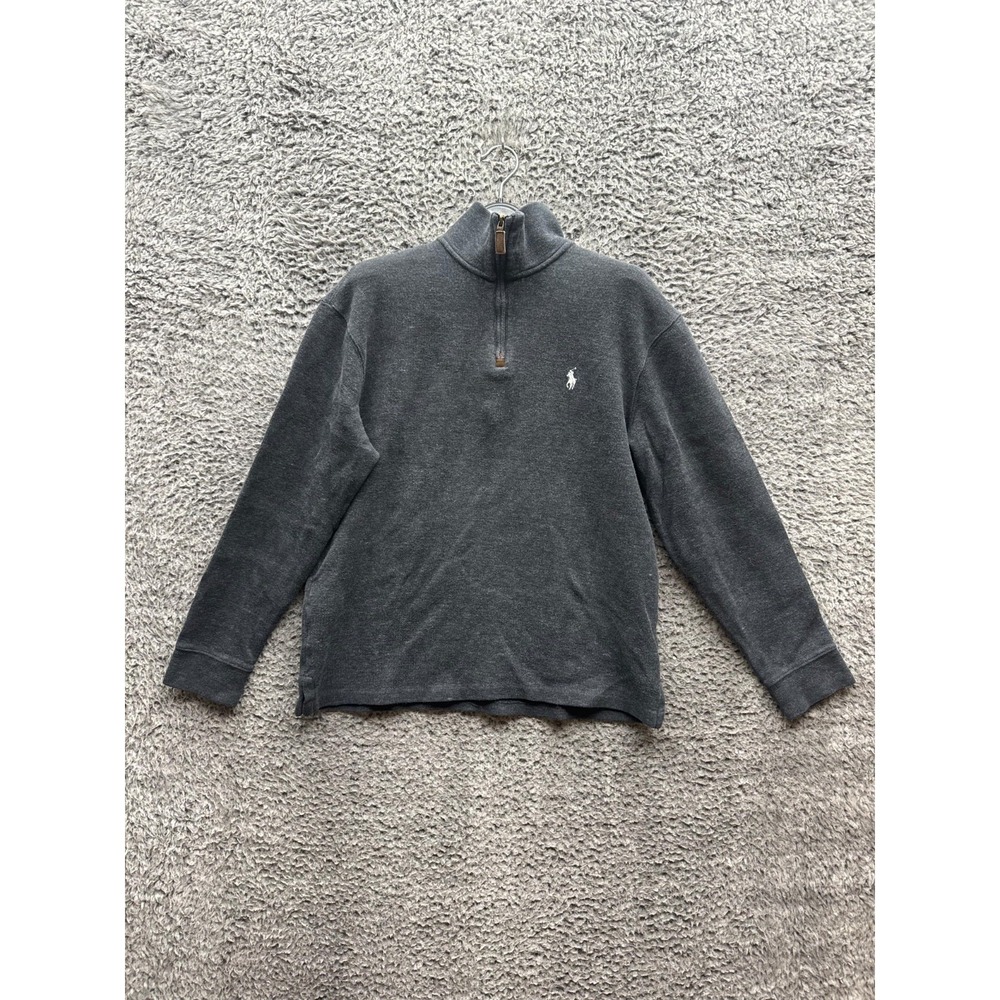 Polo Ralph Lauren Quarter-Zip Cotton Pullover Sweater Charcoal Gray Mens Size S